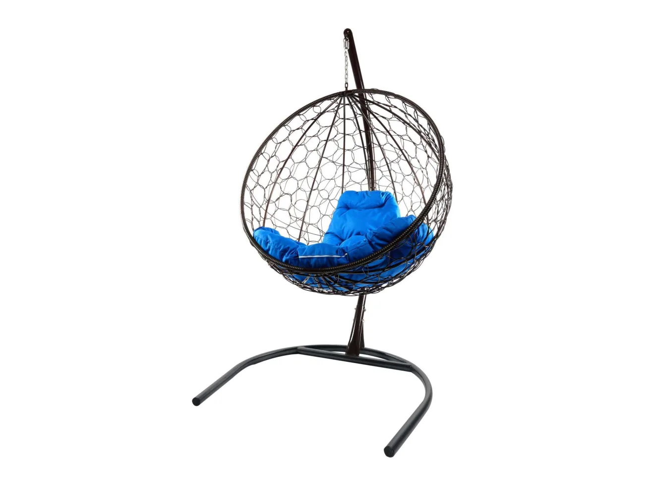 Подвесное кресло КРУГ с ротангом чёрное, синяя подушка арт. 1247653