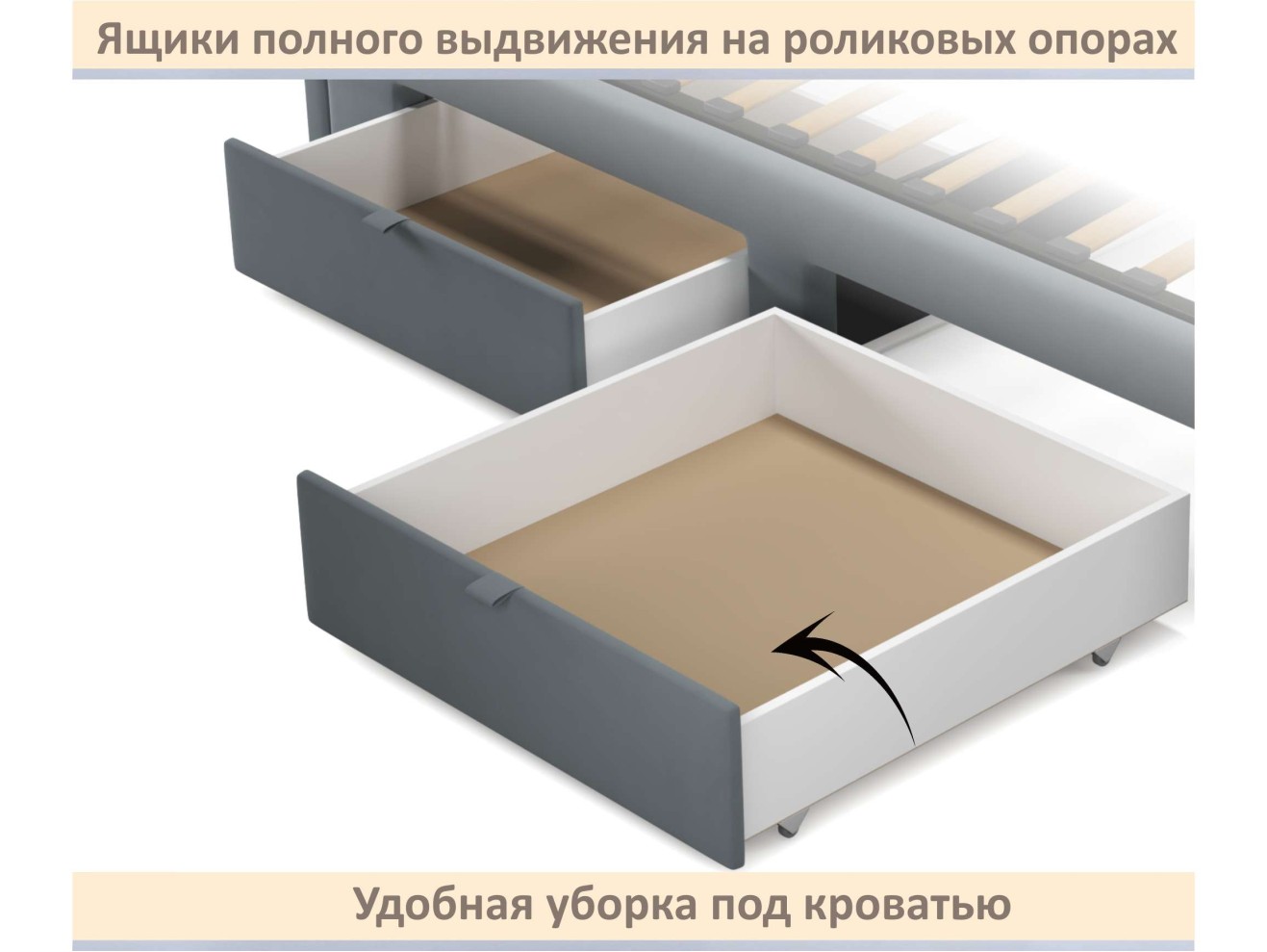 Мягкая кровать-тахта Milena 900 серая с ящиками