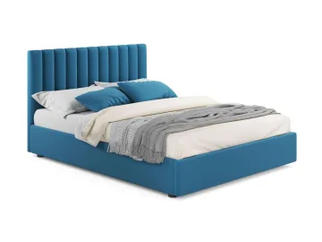 Мягкая кровать Olivia 1600 синяя с подъемным механизмом