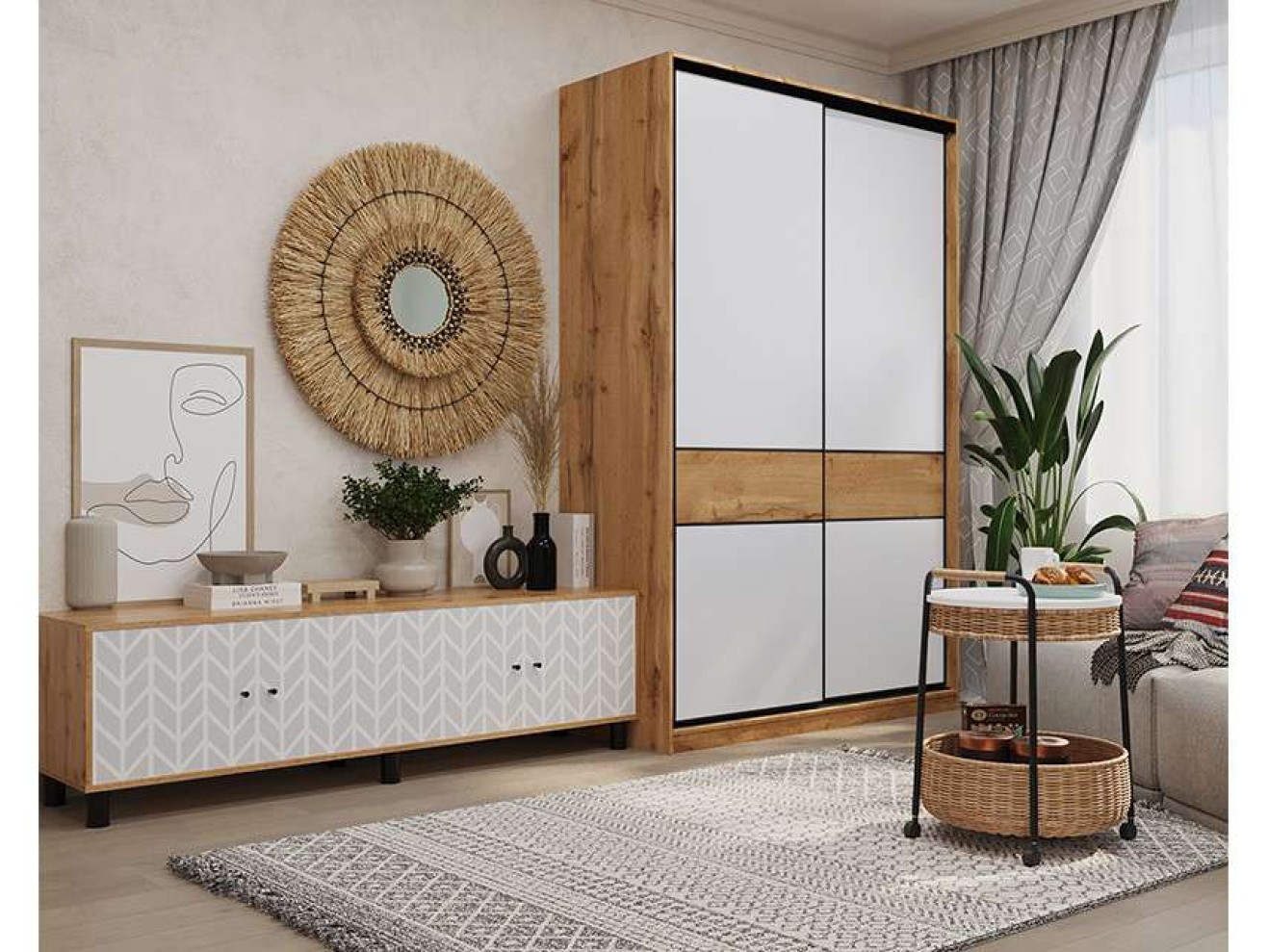 Шкаф-купе СЛИМ,125*60,  Дуб вотан, Белый арт. 1139701