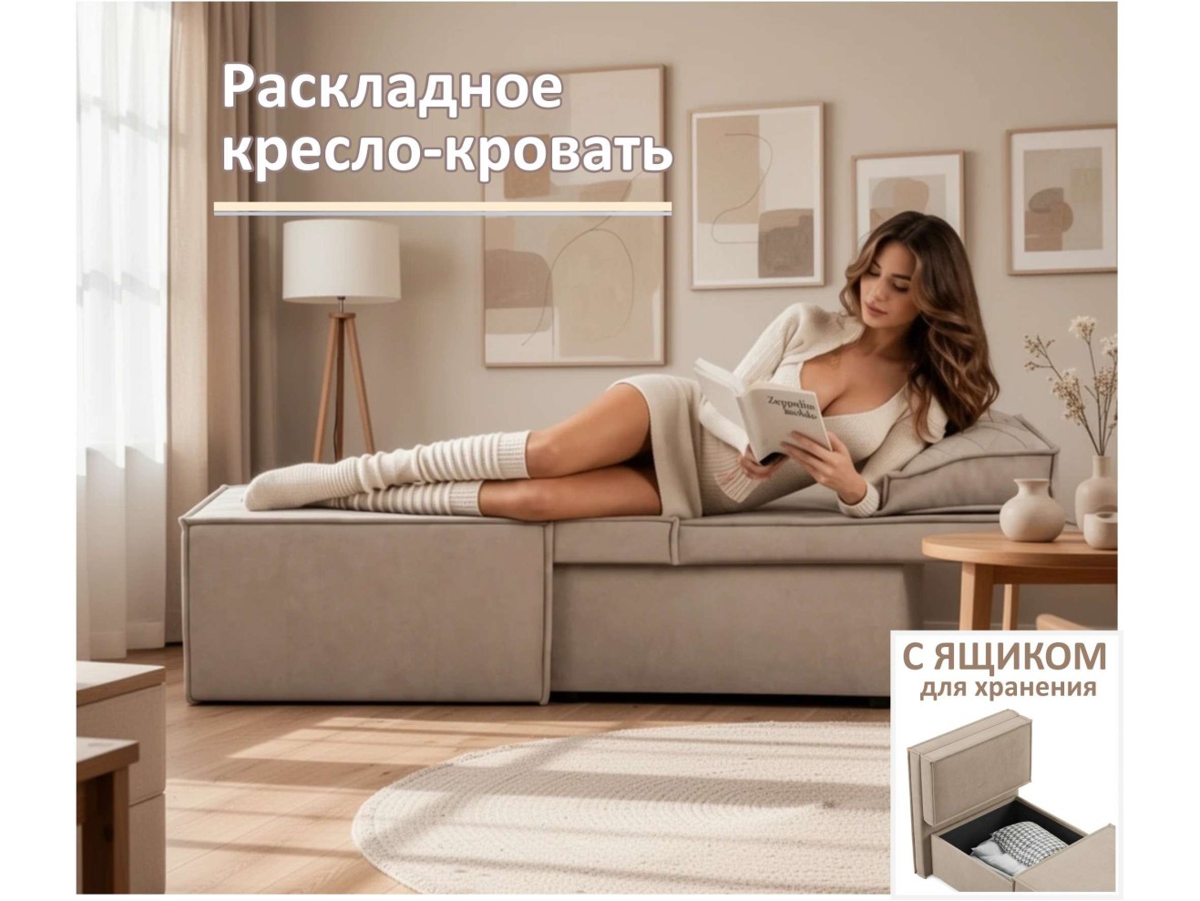 Мягкое дизайнерское кресло-кровать Слайд/Slide мокко светло-коричневый MebelVia арт. 1560021