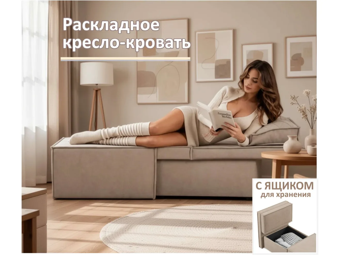 Мягкое дизайнерское кресло-кровать Слайд/Slide мокко светло-коричневый арт. 1560021