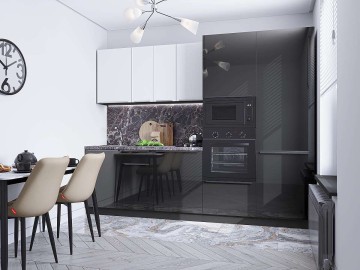 Кухонный гарнитур Фьюжн-07, МДФ, 270 см, Белый шелк/Антрацит