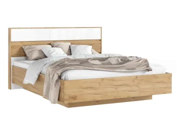 Кровать парящая 160 с ортопедом дерево, белый глянец холодный/дуб крафт