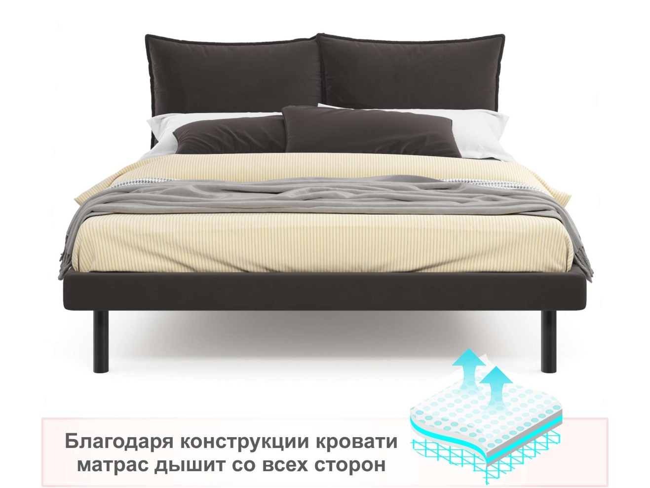 Мягкая кровать Fly 1600 шоколад с ортопедическим основанием арт. 885791