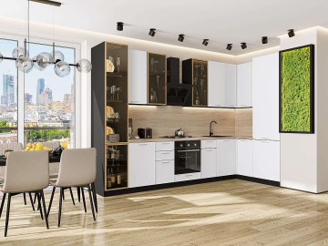 Кухонный гарнитур угловой Квадро-04, МДФ, 340×160 см, Белый