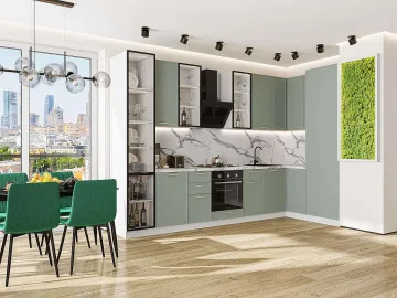 Кухонный гарнитур угловой Квадро-04, МДФ, 340×160 см, Аквамарин