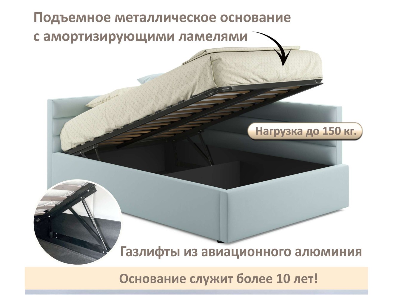 Мягкая кровать-тахта Aura 1200 мята пастель с подъемным механизмом