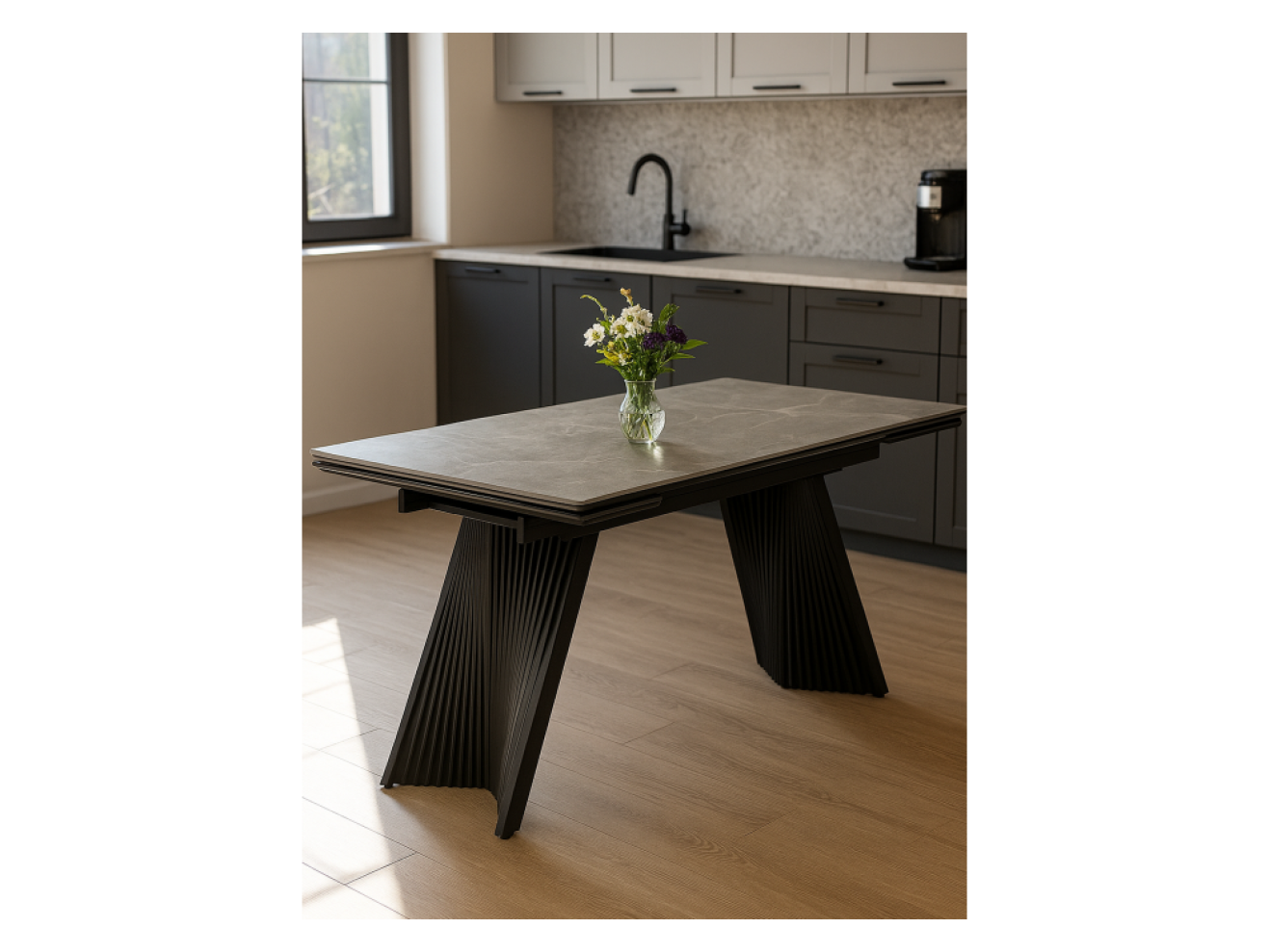 Вейв 160(220)х89 larka grey / черный Керамический стол арт. 1258509