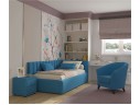 Мягкая кровать Milena 900 синяя с подъемным механизмом и матрасом PROMO B COCOS