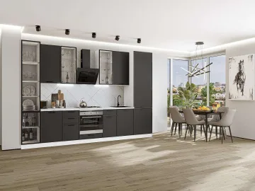 Кухонный гарнитур Фрейм-06, МДФ, 340 см, Штормовой шелк