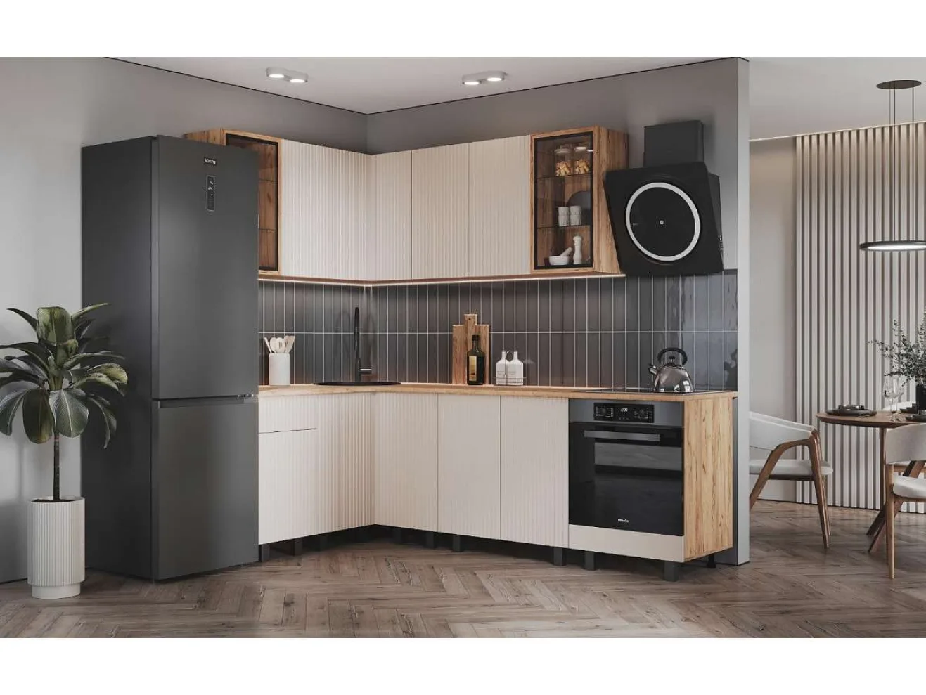 Угловая кухня Оливия NEW 1,4х2,4м, Крафт золотой/Кашемир арт. 1342581