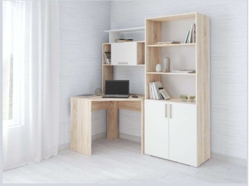 Компьютерный стол Квартет-12+стеллаж  дуб сонома/белый