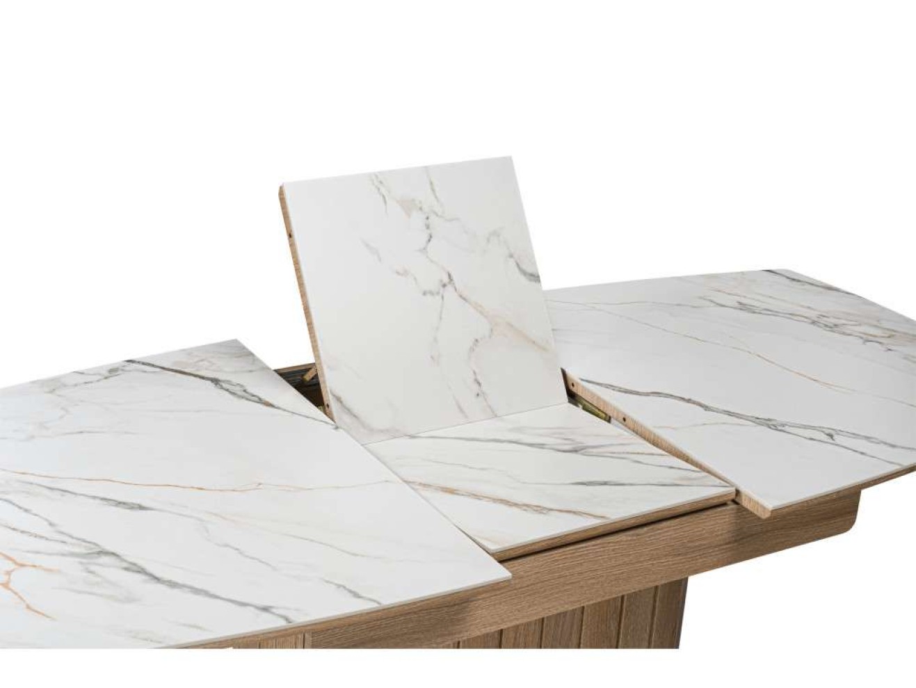 Люмен 140(180)х80 белый с прожилками gilt white / дуб американский Керамический стол
