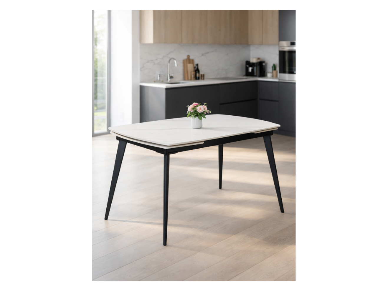 Aveiro 120(180)x80 белый мрамор / черный Керамический стол