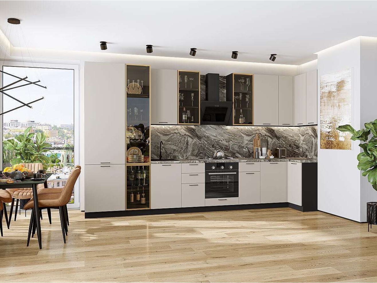 Кухонный гарнитур угловой Флэт-05, ЛДСП, 400×100 см, Кашемир арт. 1588603