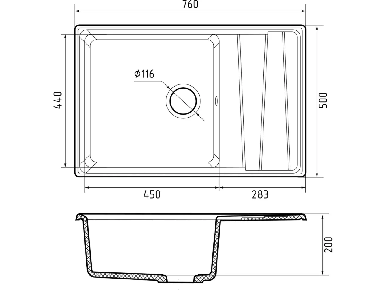 Мойка 760 Level 760L 1-чаш+кр 760*500 иней арт. 1265887