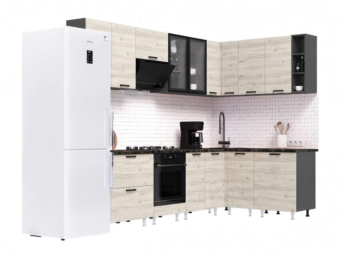 Кухня Рио NEW 2,8х1,6м (490) компоновка №1, Графит/Крафт белый арт. 1560133