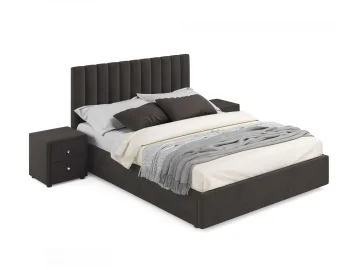 Мягкая кровать с тумбами Olivia 1600 шоколад с подъемным механизмом