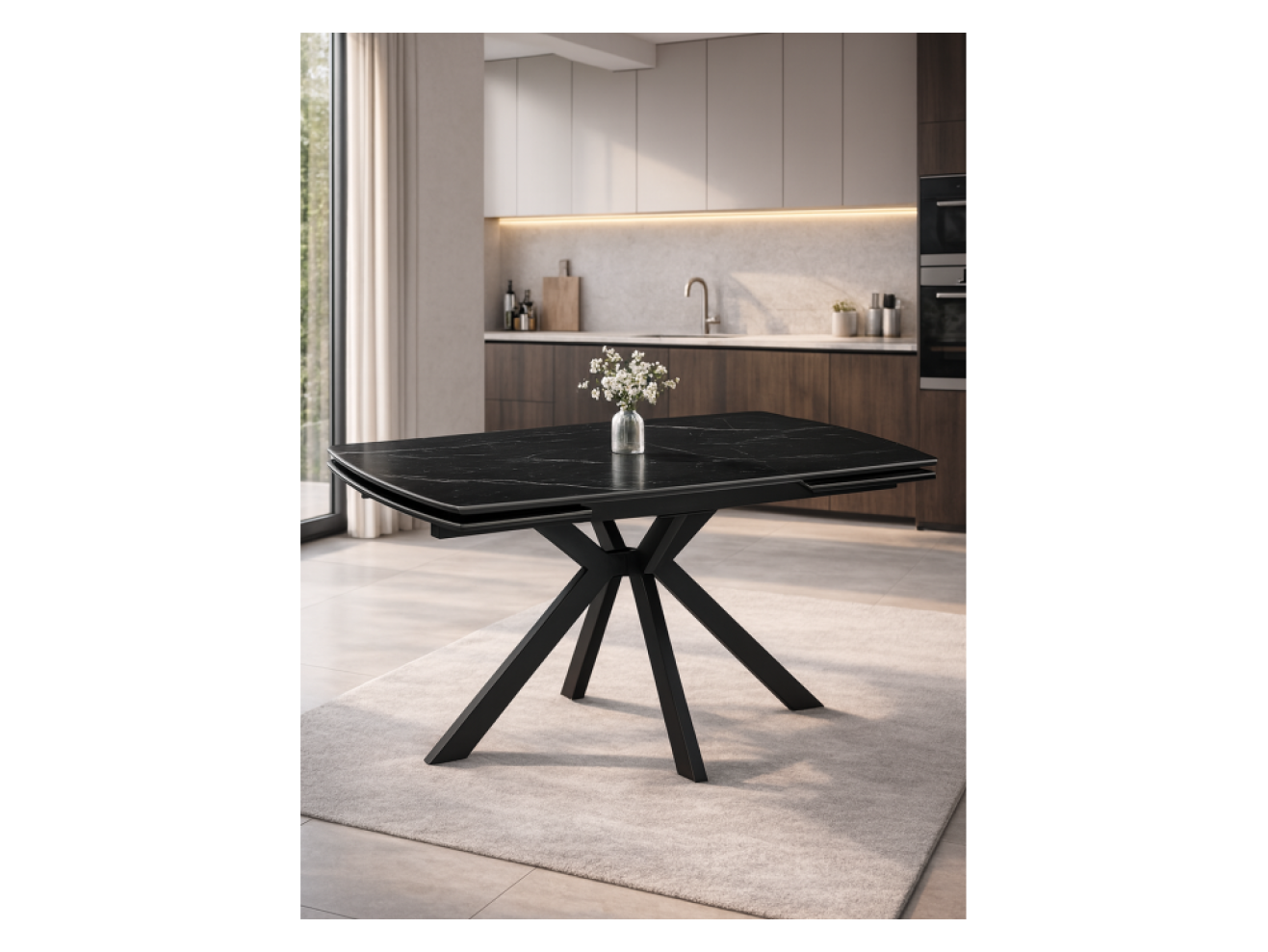 Катчел-2 120(180)x80 matte черный мрамор / черный Керамический стол арт. 1533367