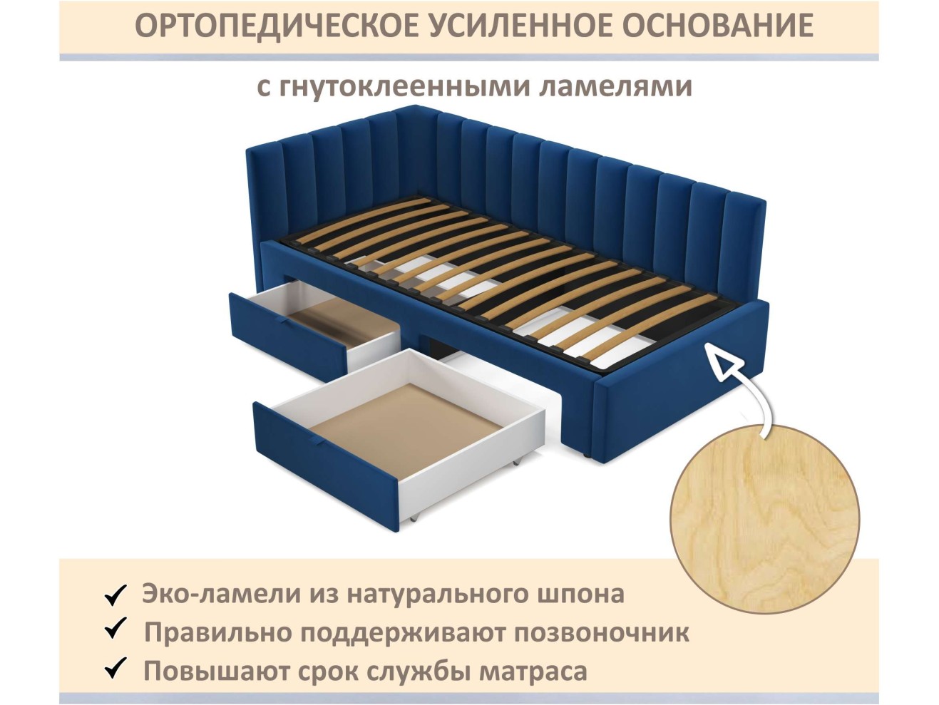 Мягкая кровать-тахта Milena 900 синяя c ящиками арт. 1377511