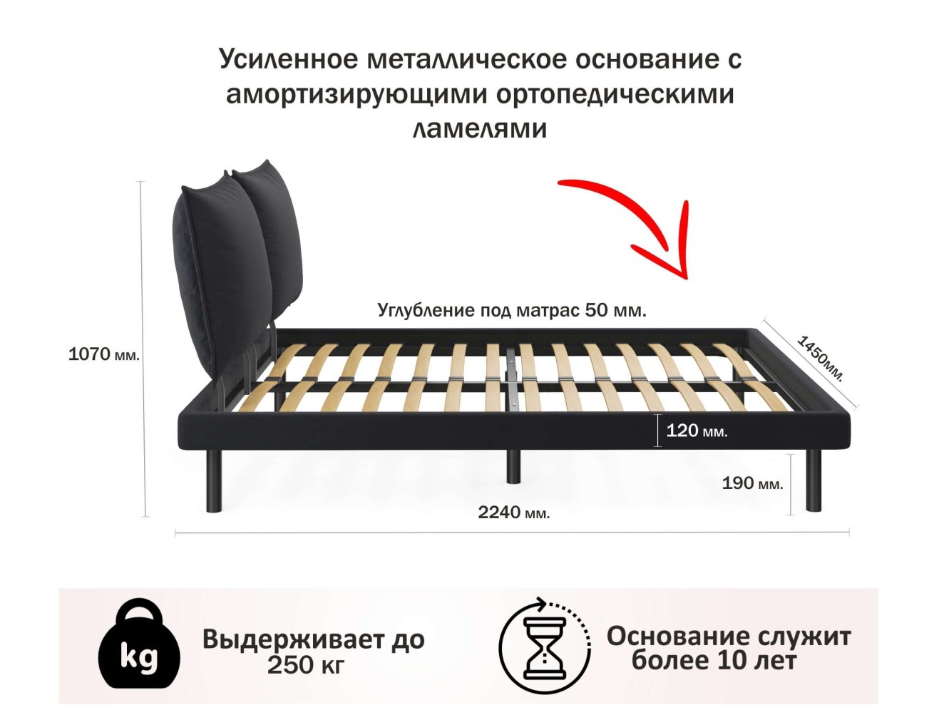 Мягкая кровать Fly 1400 темная с ортопедическим основанием