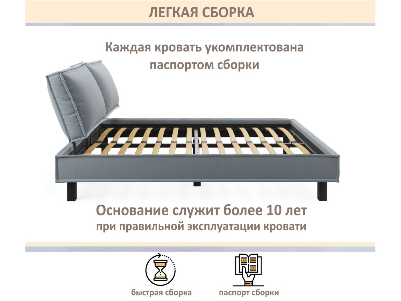 Мягкая кровать Bali 1600 серая c ортопедическим основанием