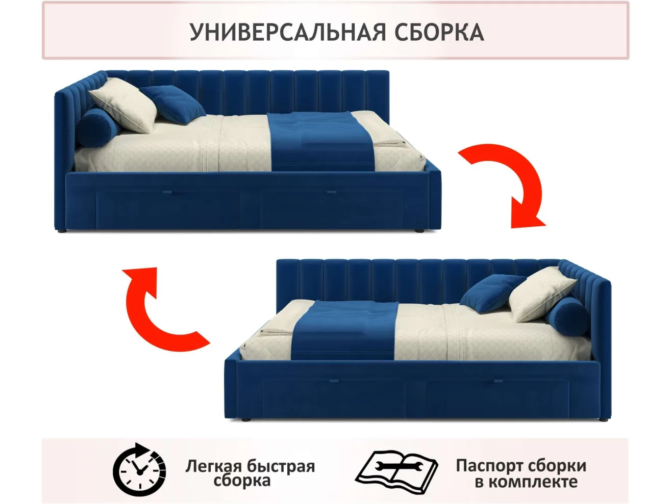 Мягкая кровать-тахта Milena 1200 синяя c ящиками арт. 1076899