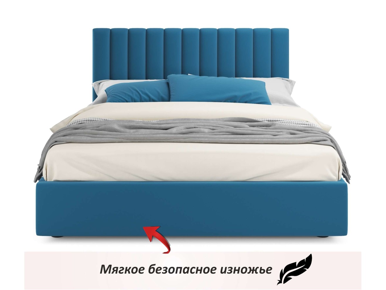 Мягкая кровать Olivia 1600 синяя с ящиками арт. 1076933