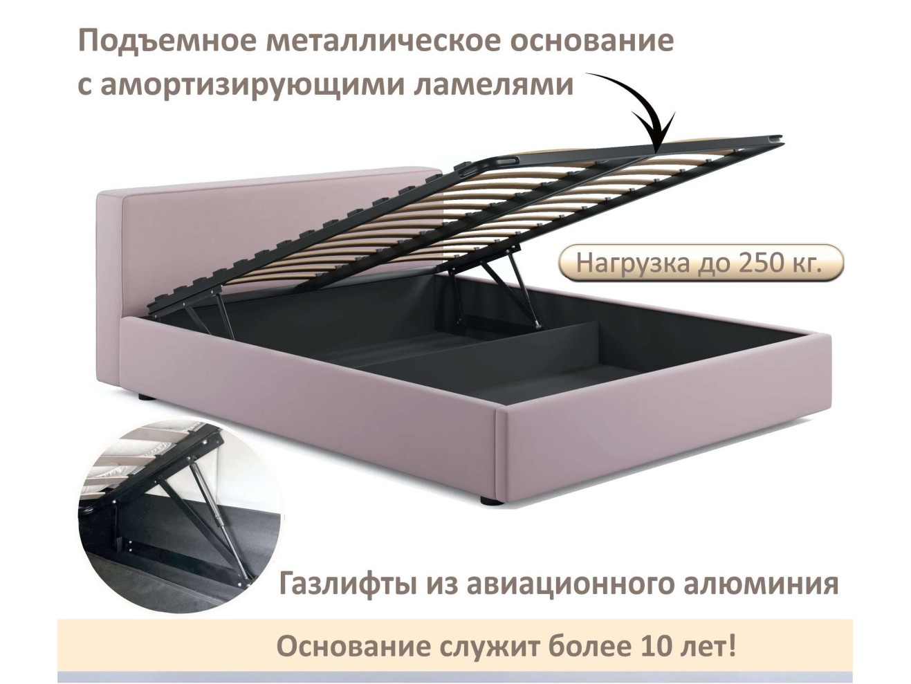 Мягкая кровать Skandi 1600 лиловая с подъемным механизмом