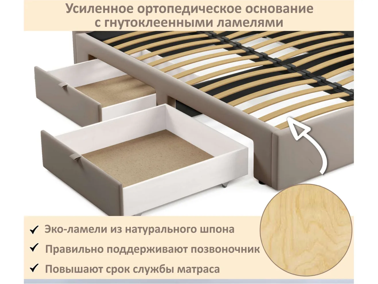 Мягкая кровать-тахта Milena 1200 светло-коричневый мокко с ящиками арт. 1535079