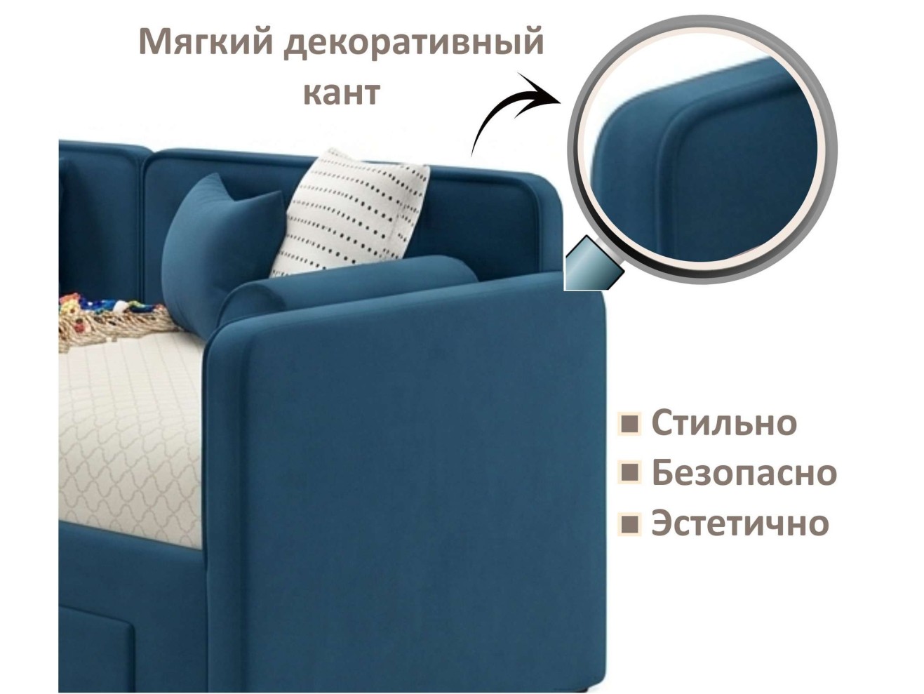 Мягкая кровать Эмили 900 c ящиками синяя арт. 1576015