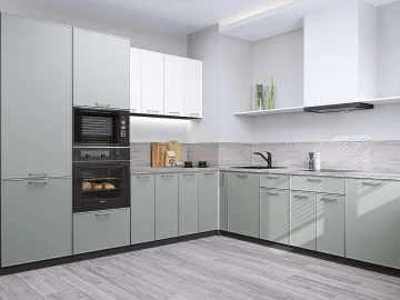 Кухонный гарнитур угловой Квадро-02, МДФ, 240×215 см, Белый/Аквамарин