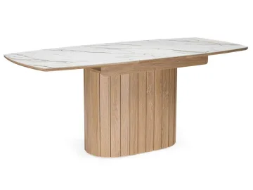 Люмен 140(180)х80 белый с прожилками gilt white / дуб американский Керамический стол