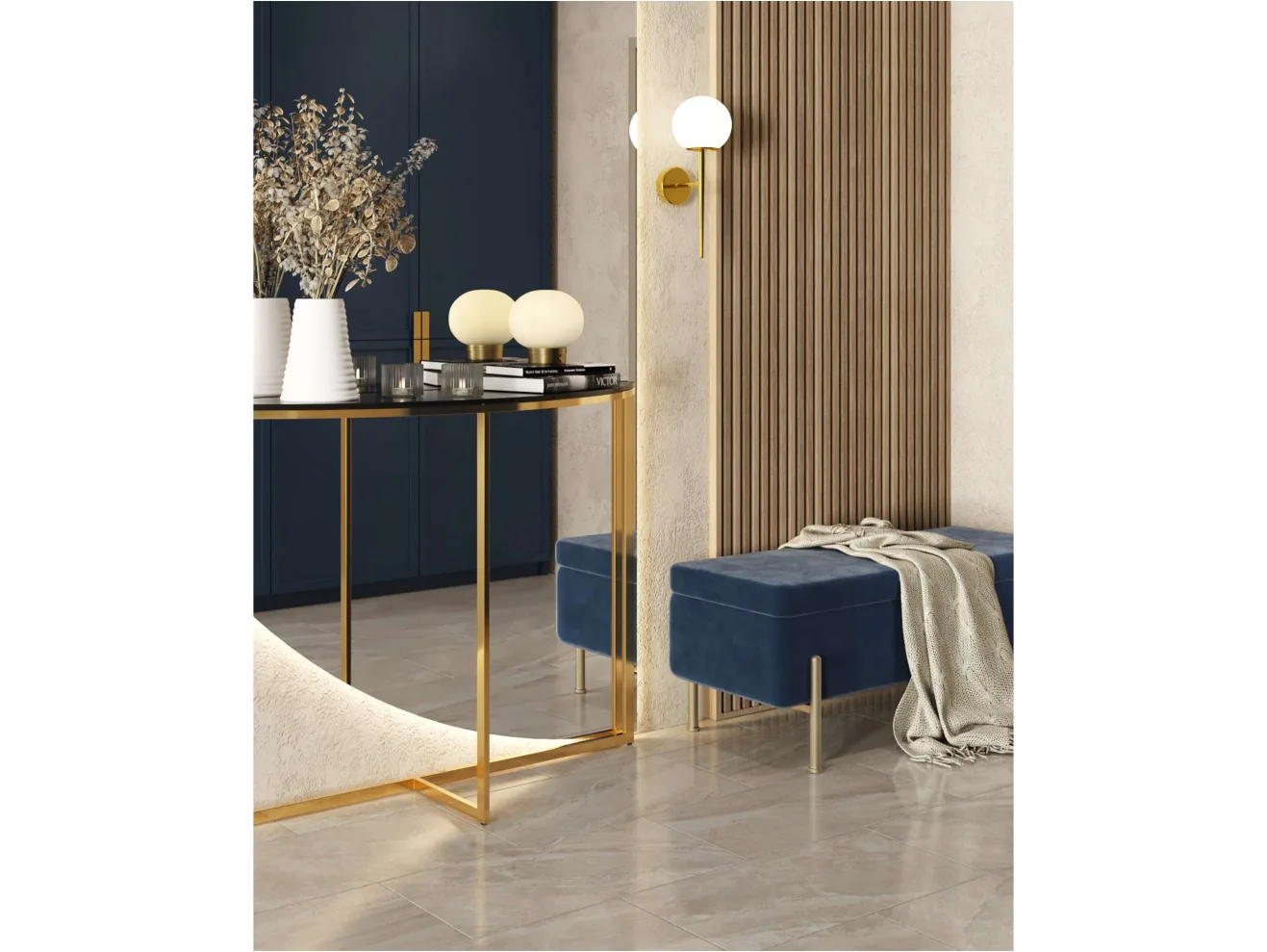 Консоль Stool Group АЛЬБА 115х30 Стекло черное/Сталь золото арт. 1599463