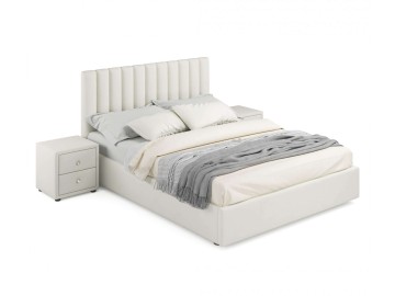 Мягкая кровать с тумбами Olivia 1600 беж с подъемным механизмом