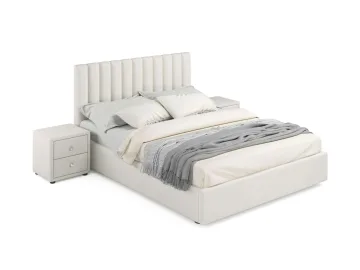Мягкая кровать с тумбами Olivia 1600 беж с подъемным механизмом