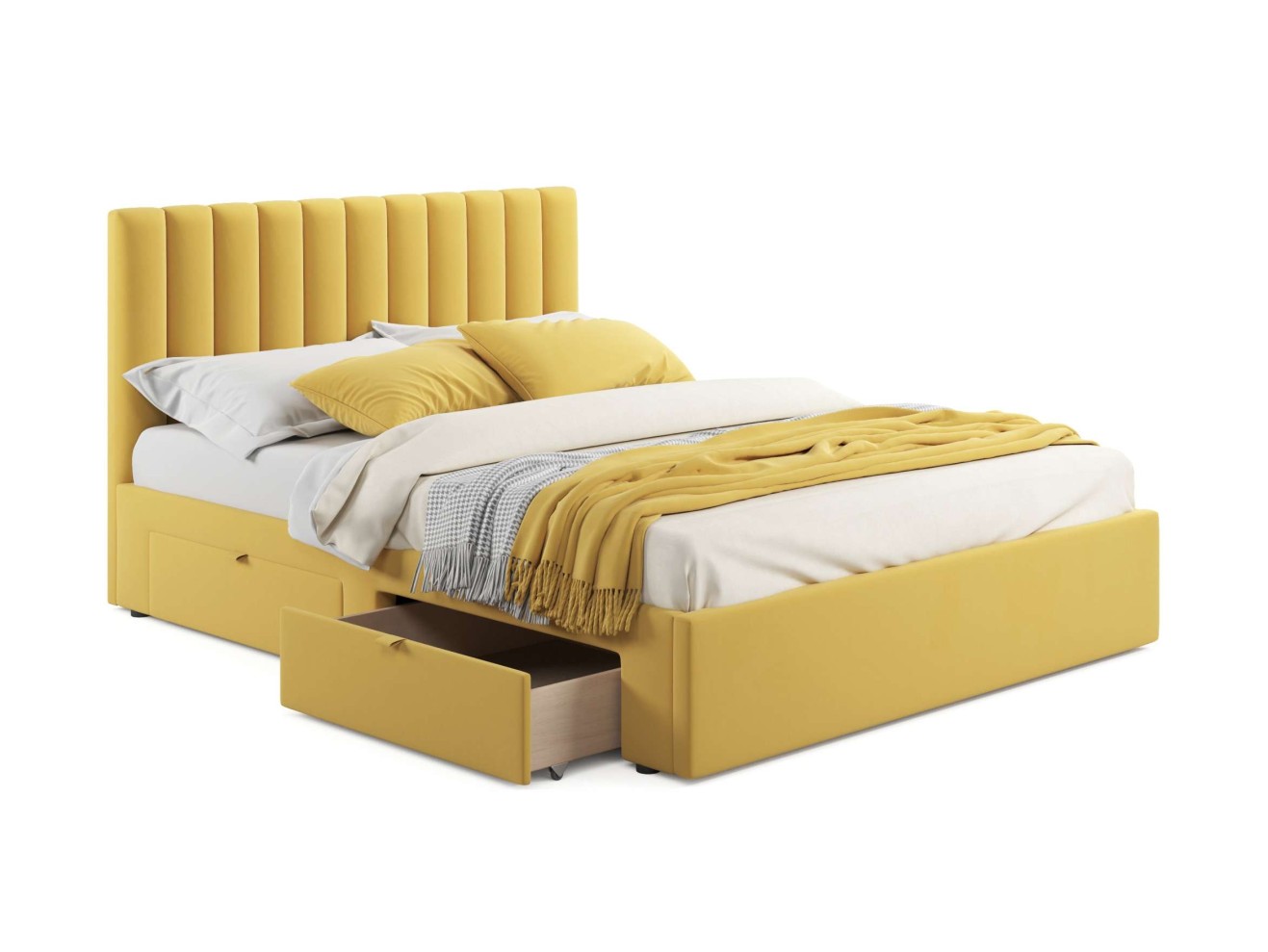 Мягкая кровать Olivia 1600 желтая с ящиками