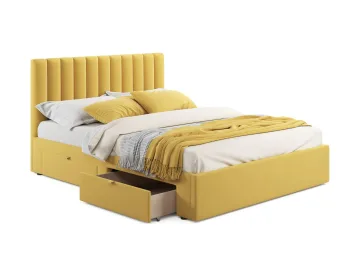 Мягкая кровать Olivia 1600 желтая с ящиками