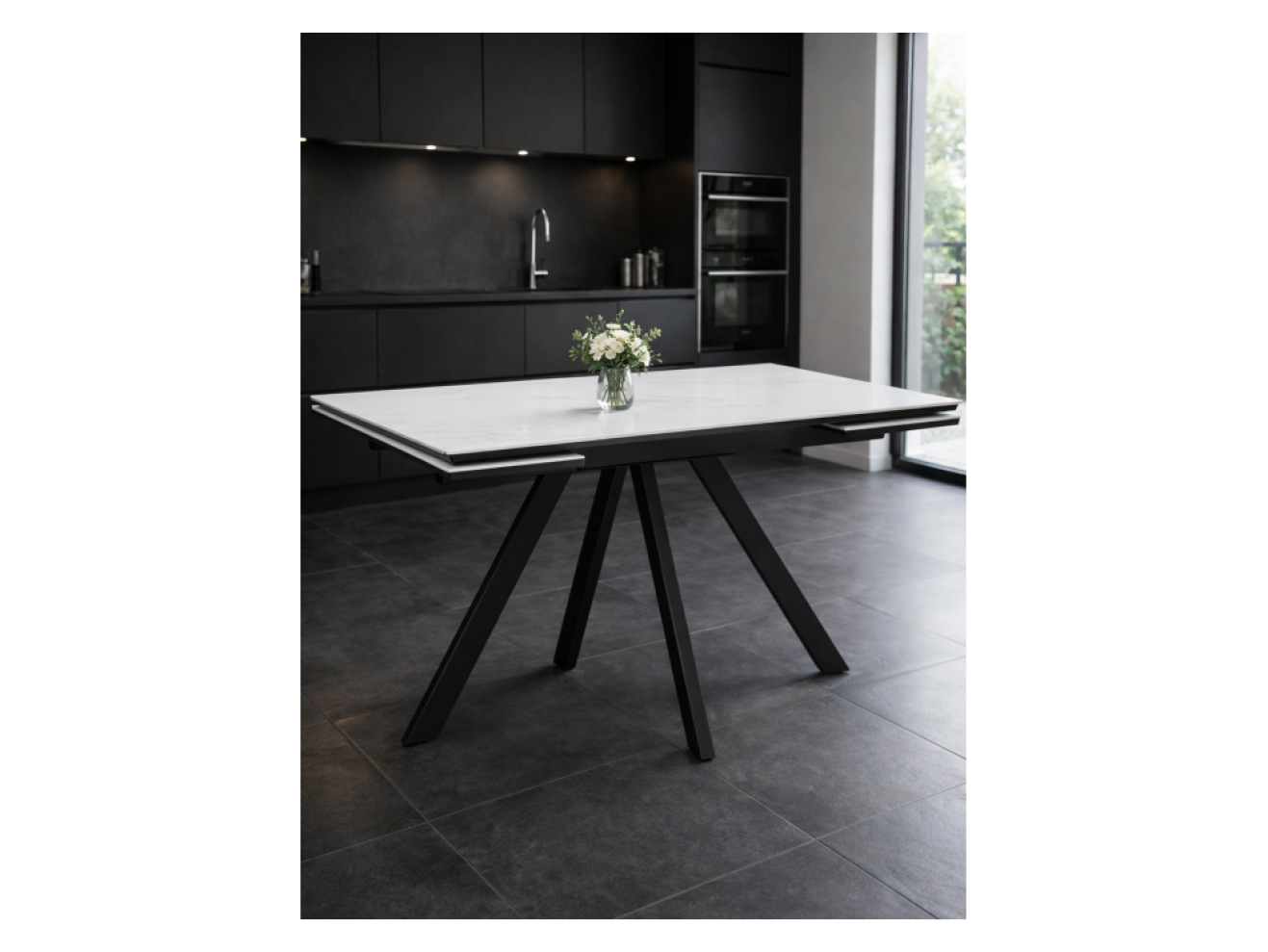 Вилли 120(180)х80 snow alpin white / черный Керамический стол