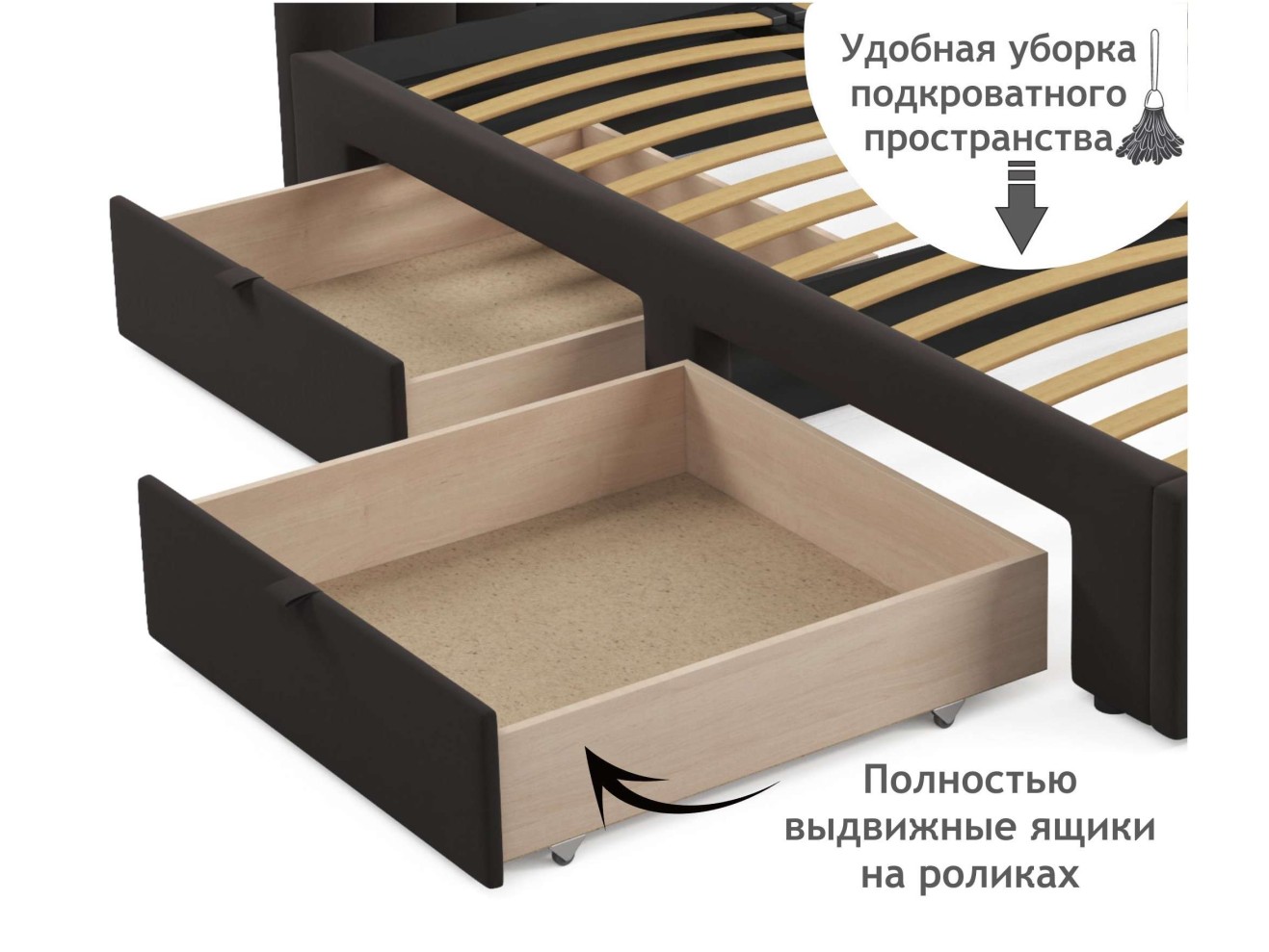 Мягкая кровать-тахта Milena 1200 шоколад с ящиками