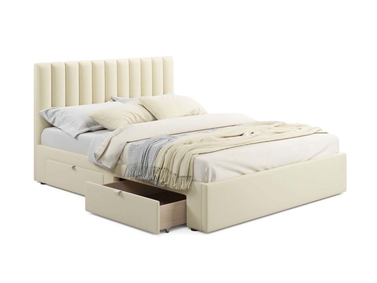 Мягкая кровать Olivia 1600 бежевая с ящиками