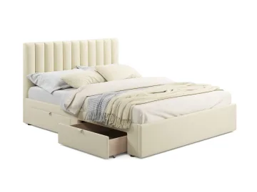 Мягкая кровать Olivia 1600 бежевая с ящиками