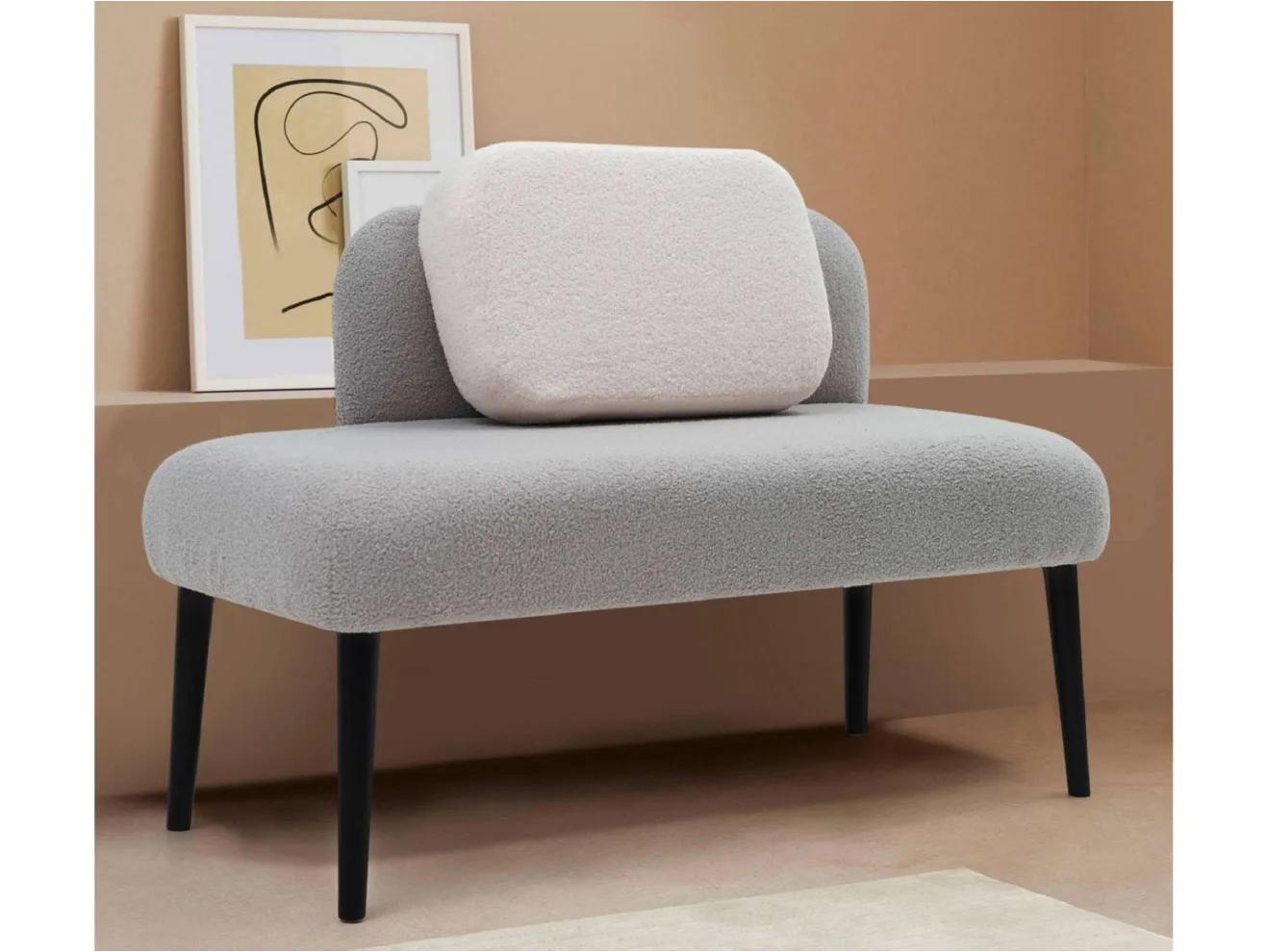 БСС (Банкетка со смещенной спинкой), Букле серый/Молочный арт. 1205359
