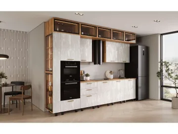 Кухня Рио NEW (дерево) 3,2/1080м (490), компоновка №7, Крафт золотой/Шелковый камень