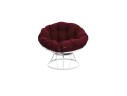 Кресло ПАПАСАН без ротанга белое, бордовая подушка