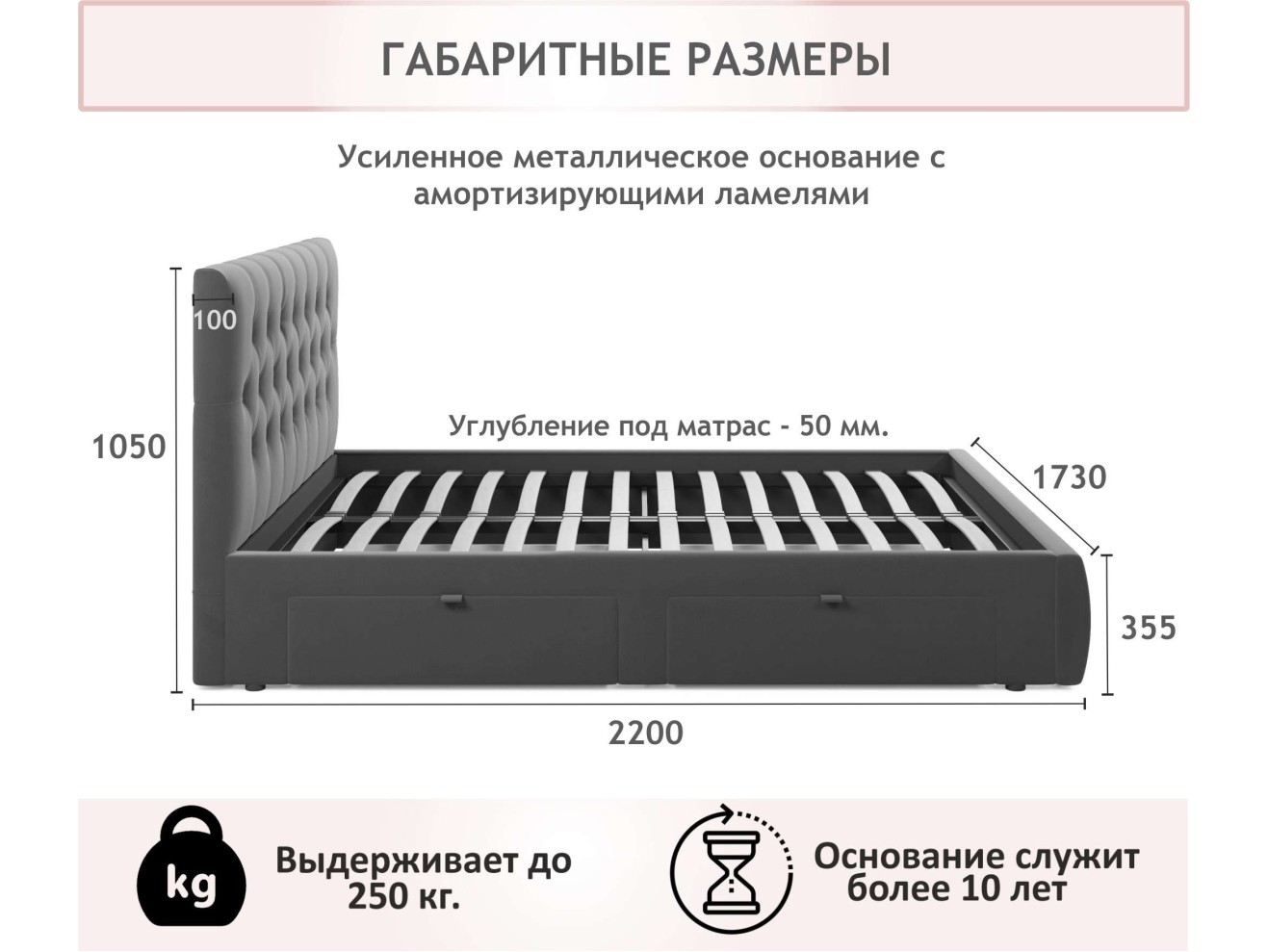 Мягкая кровать Verona 1600 темная с ящиками