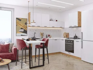 Кухонный гарнитур угловой Фрейм-03, МДФ, 220×200 см, Белый шелк