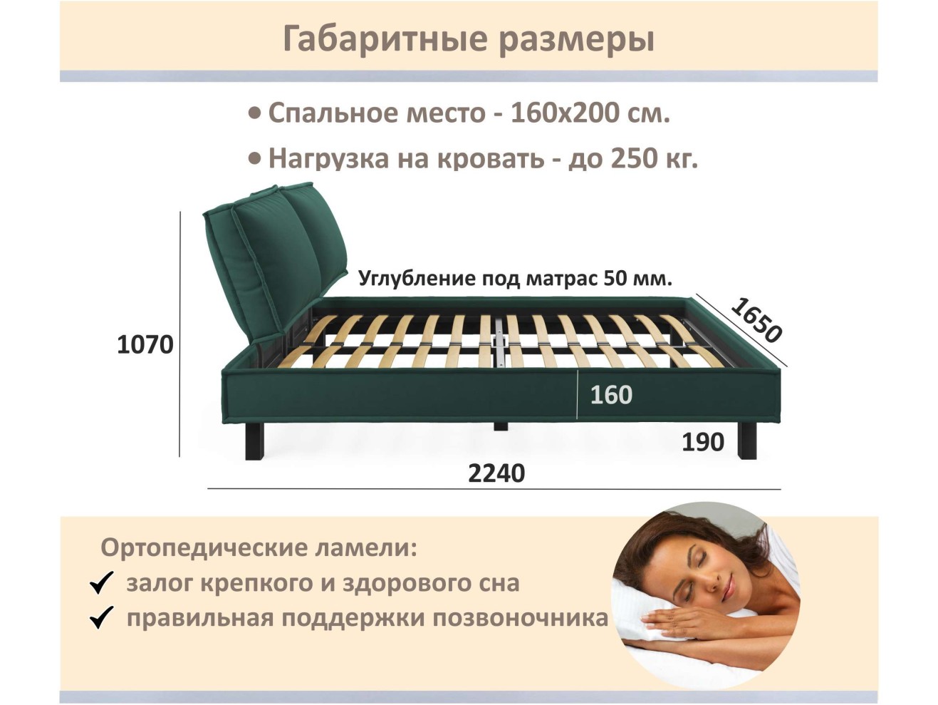 Мягкая кровать Bali 1600 изумруд c ортопедическим основанием