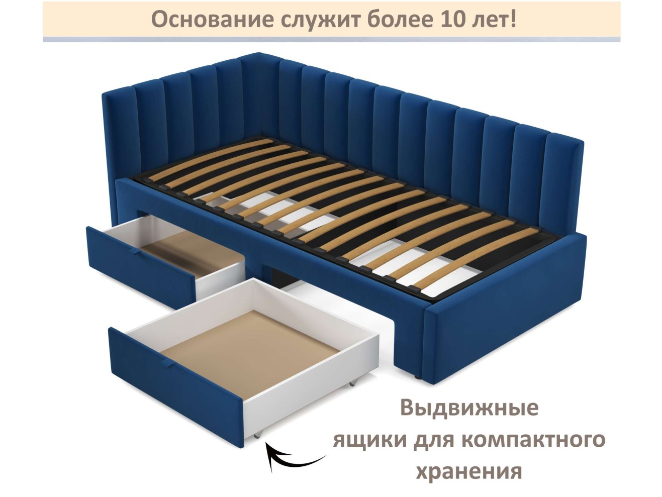 Мягкая кровать-тахта Milena 900 синяя c ящиками